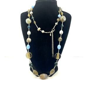 Vintage Stone Beaded Stamped Crown PD Premier Design Necklace B8